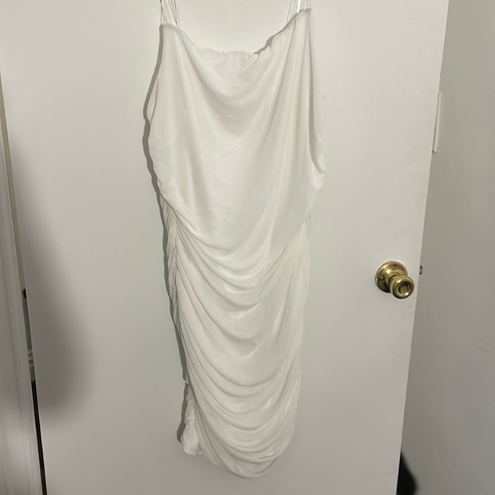 White strapless ruched dress